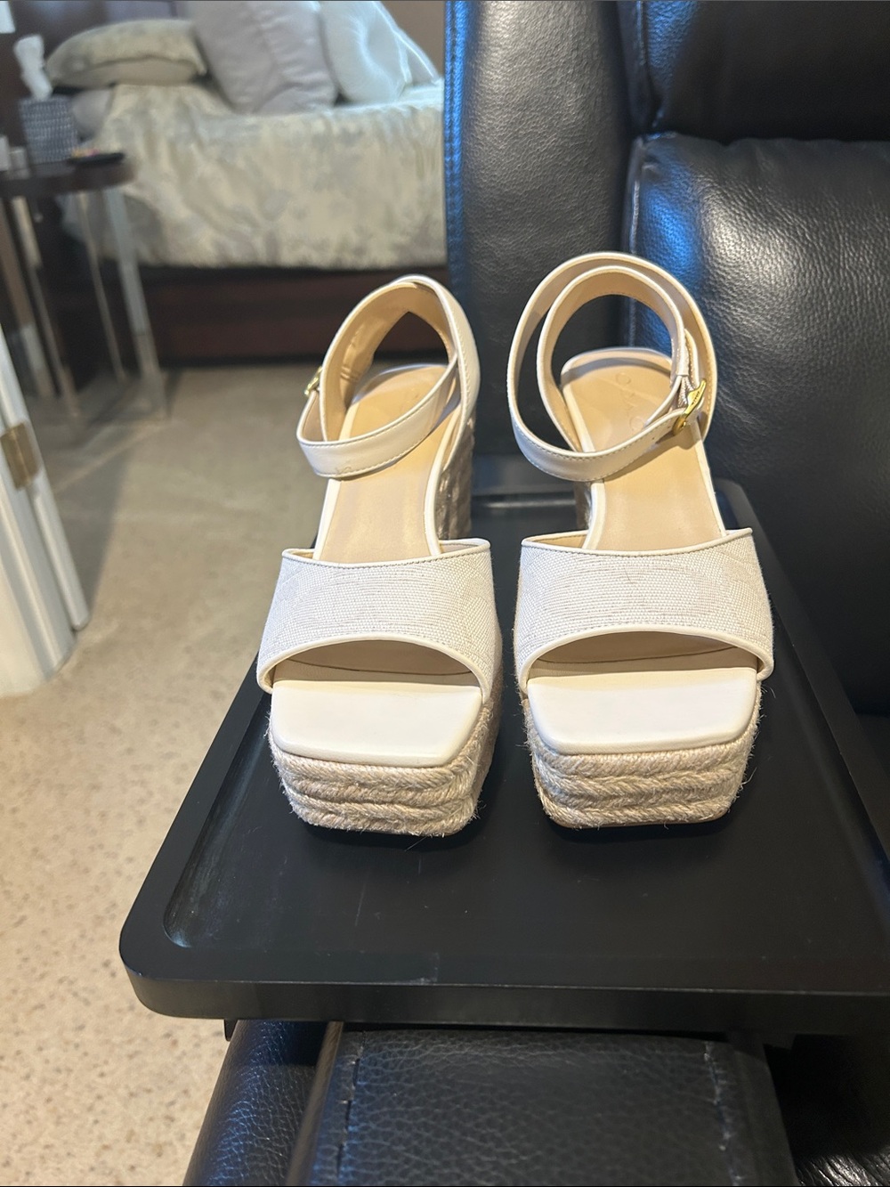 Coach Cream Espadrille Wedge Sandals with Ankle Strap